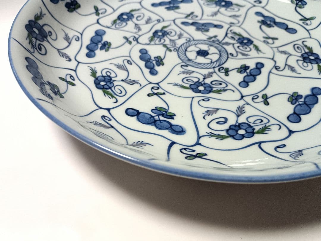 源右衛門窯 染錦 なずな紋 24.5㎝ 盛皿 深皿 未使用品