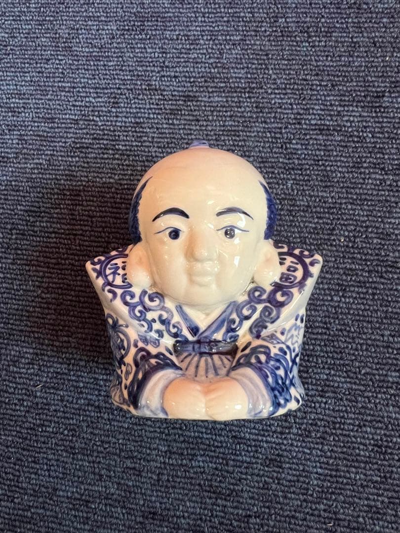 1279 珍品  九谷焼  お多福  染付　福助さん  置物
