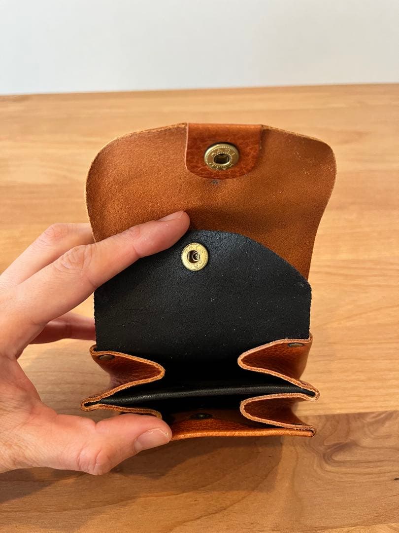 レザー折りたたみミニ財布 ブラウン