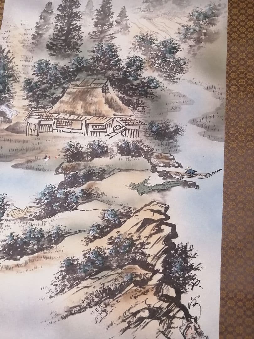 掛軸　掛け軸　毛利江河　四神守護山水図