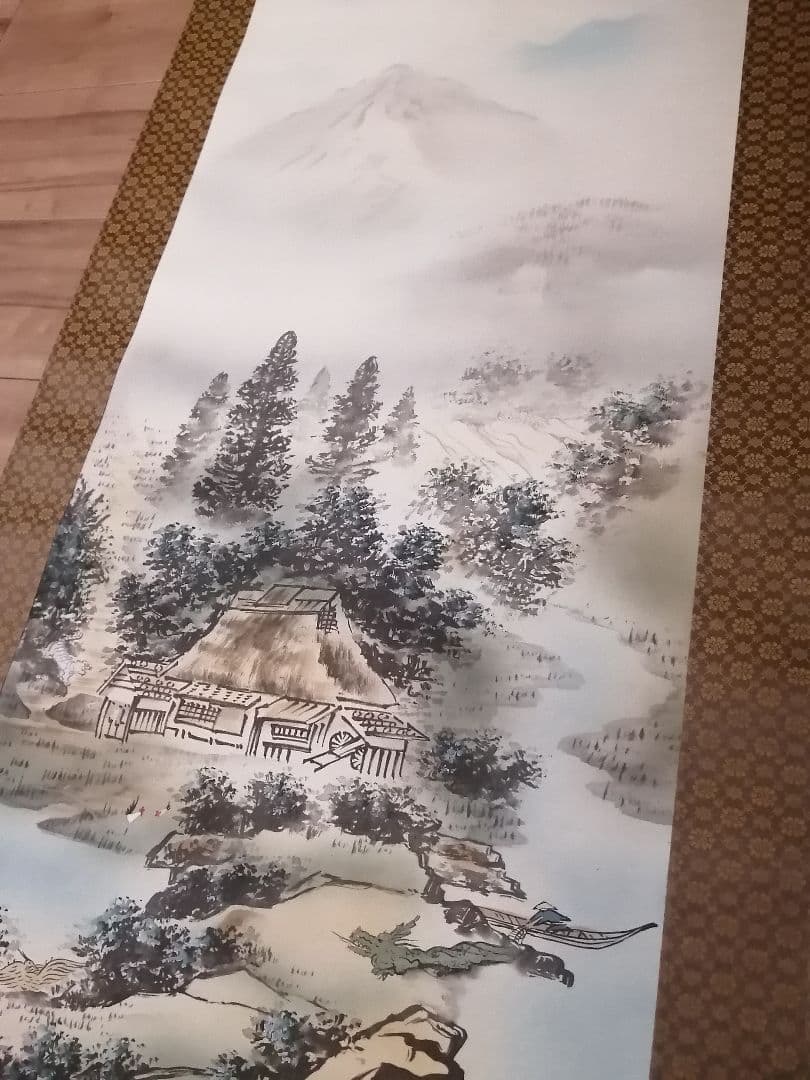 掛軸　掛け軸　毛利江河　四神守護山水図