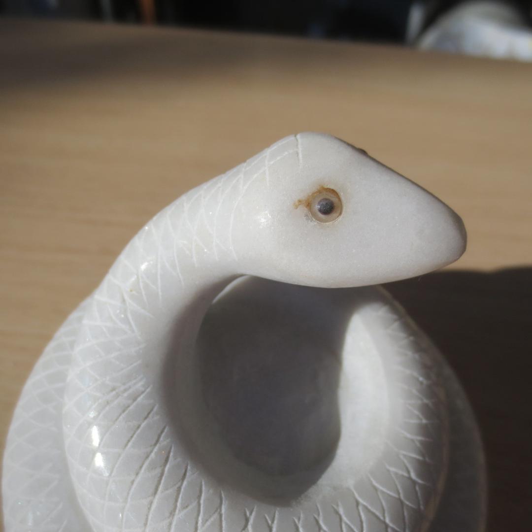 白蛇 白へび ヘビ White snake（大）天然大理石 手作り品 蛇 巳年