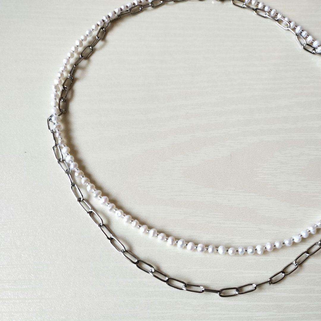 No.598　oval chainと淡水真珠∴セットネックレス
