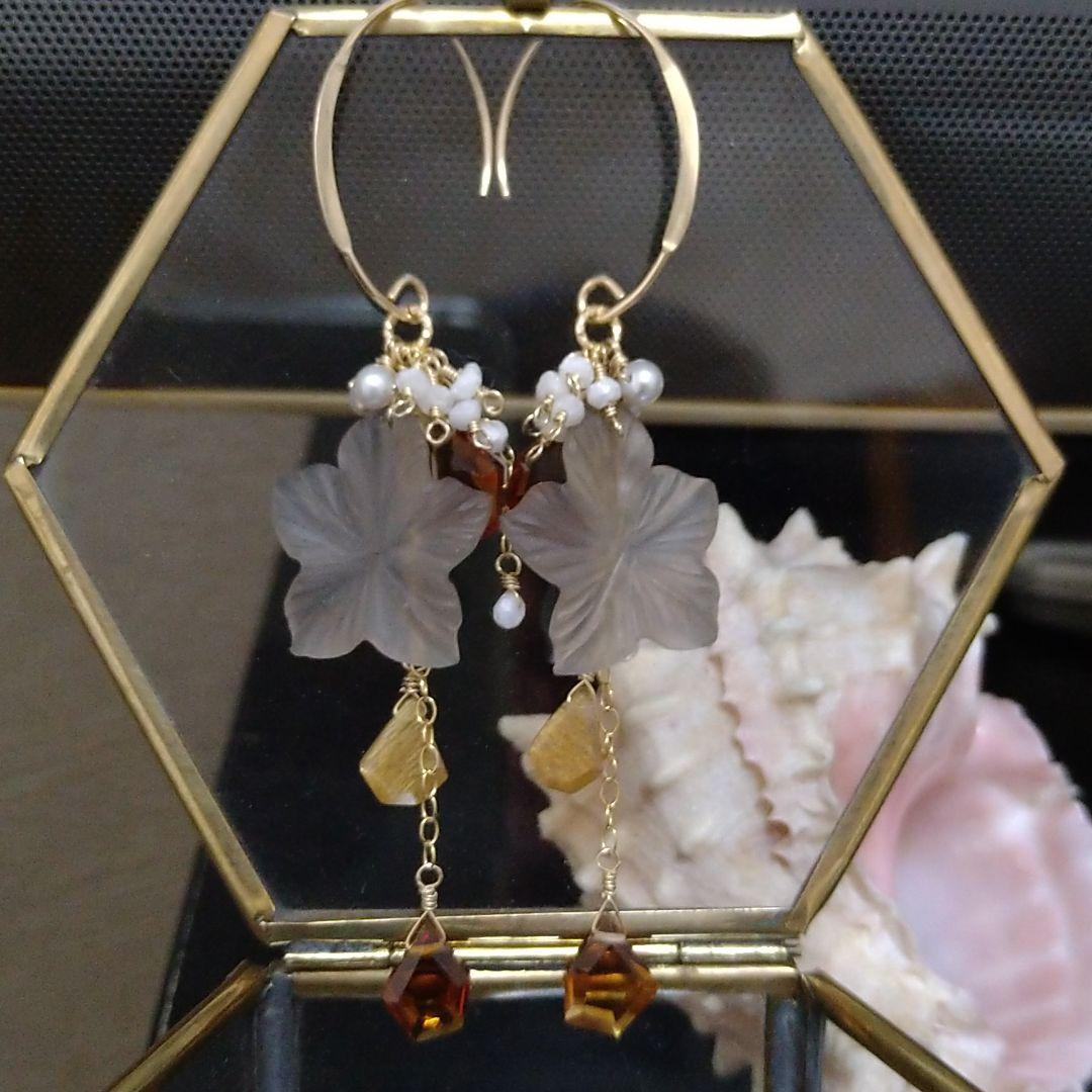 フロスト加工・スモーキークォーツのフラワー②希少石ナチュラルブランデーシトリン