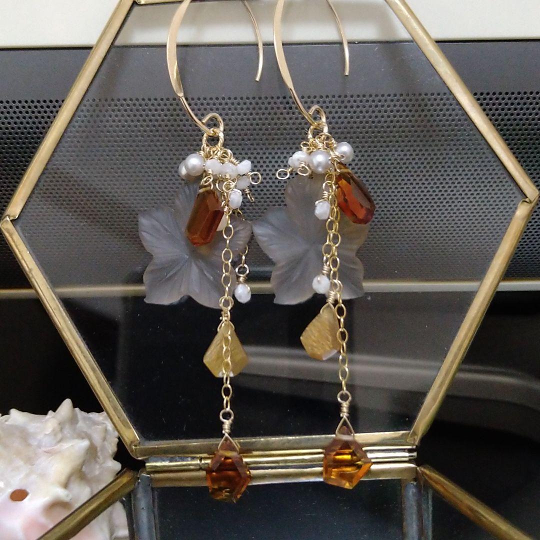 フロスト加工・スモーキークォーツのフラワー②希少石ナチュラルブランデーシトリン