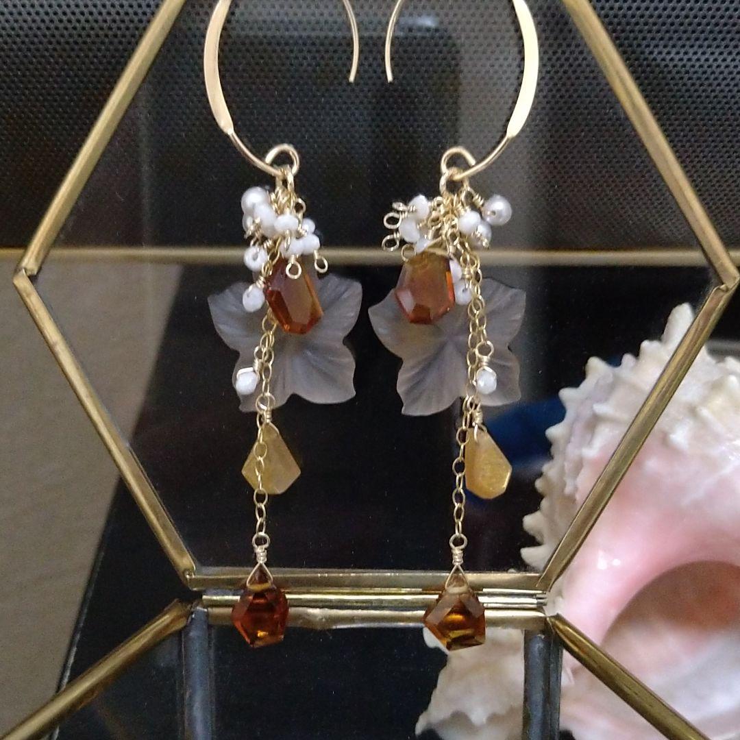 フロスト加工・スモーキークォーツのフラワー②希少石ナチュラルブランデーシトリン