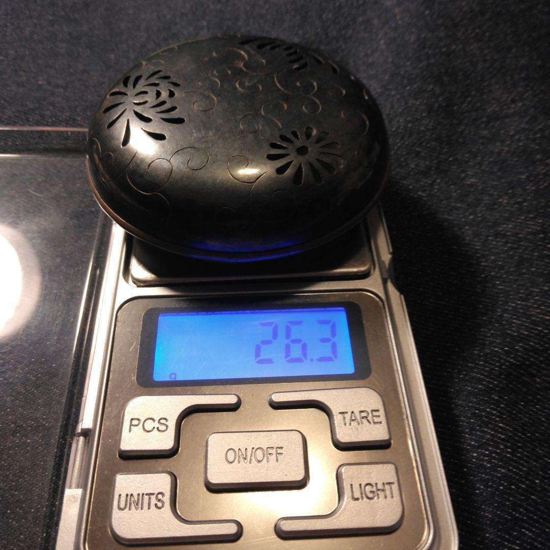 青磁焼　銀蓋　花模様の陶器香炉　骨董　お香