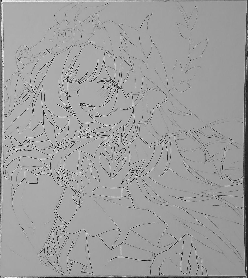 キュレネ　手描きイラスト　特大色紙　崩壊:スターレイル　スタレ　ペン画