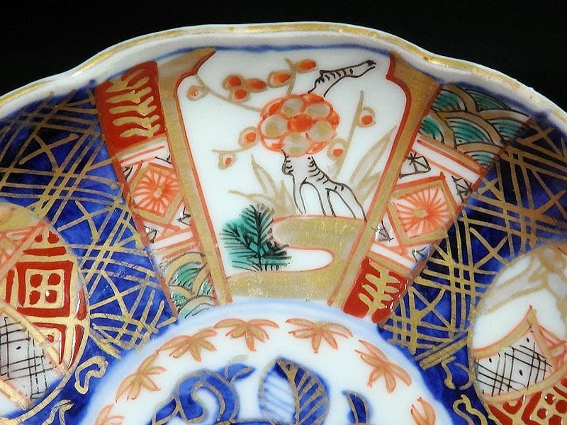 古伊万里　金襴手　富士に梅　笹に柘榴の図　４寸皿　５客　上手　145AS-CBh