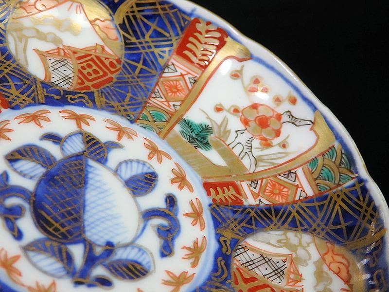 古伊万里　金襴手　富士に梅　笹に柘榴の図　４寸皿　５客　上手　145AS-CBh