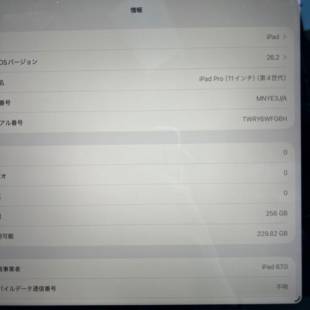 iPad Pro11インチ 第4世代 256GB セルラー スペースグレー 美品