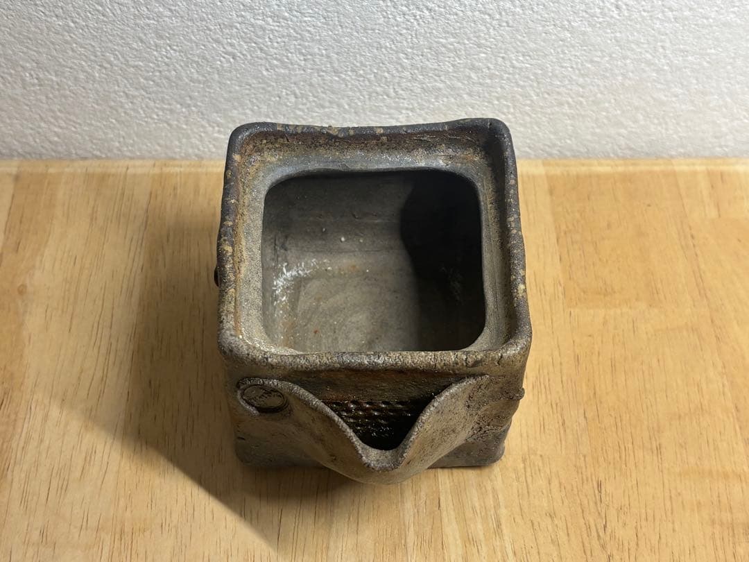 107.備前焼 宝瓶 登り窯 松 4角 手びねり 急須