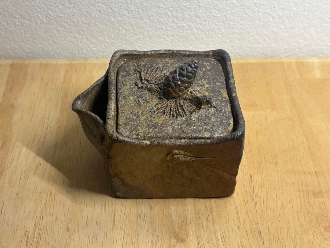 107.備前焼 宝瓶 登り窯 松 4角 手びねり 急須