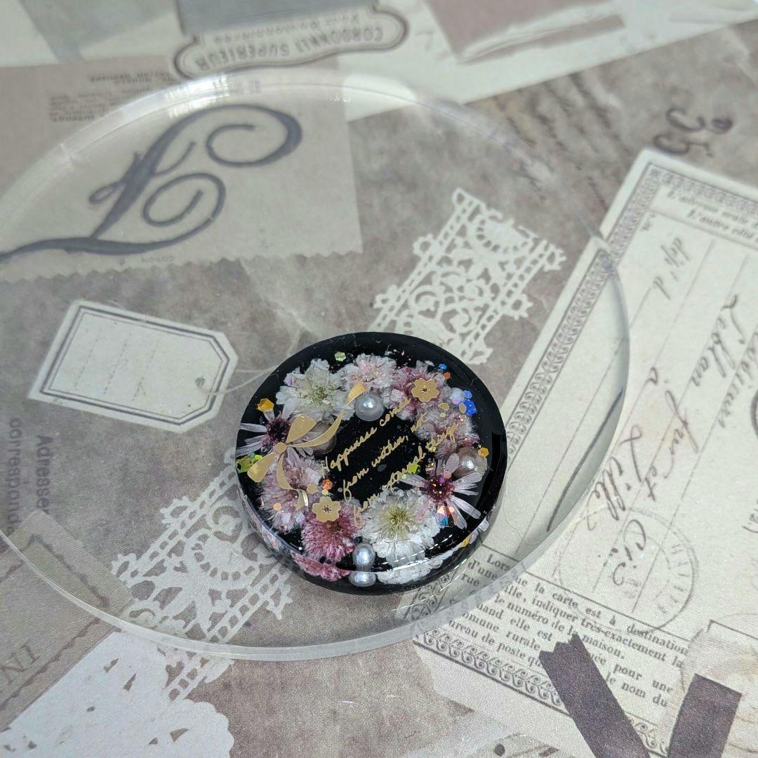 ＃475 ブラック✴桜❀リース✴レジンヘアゴムキーホルダーブローチ