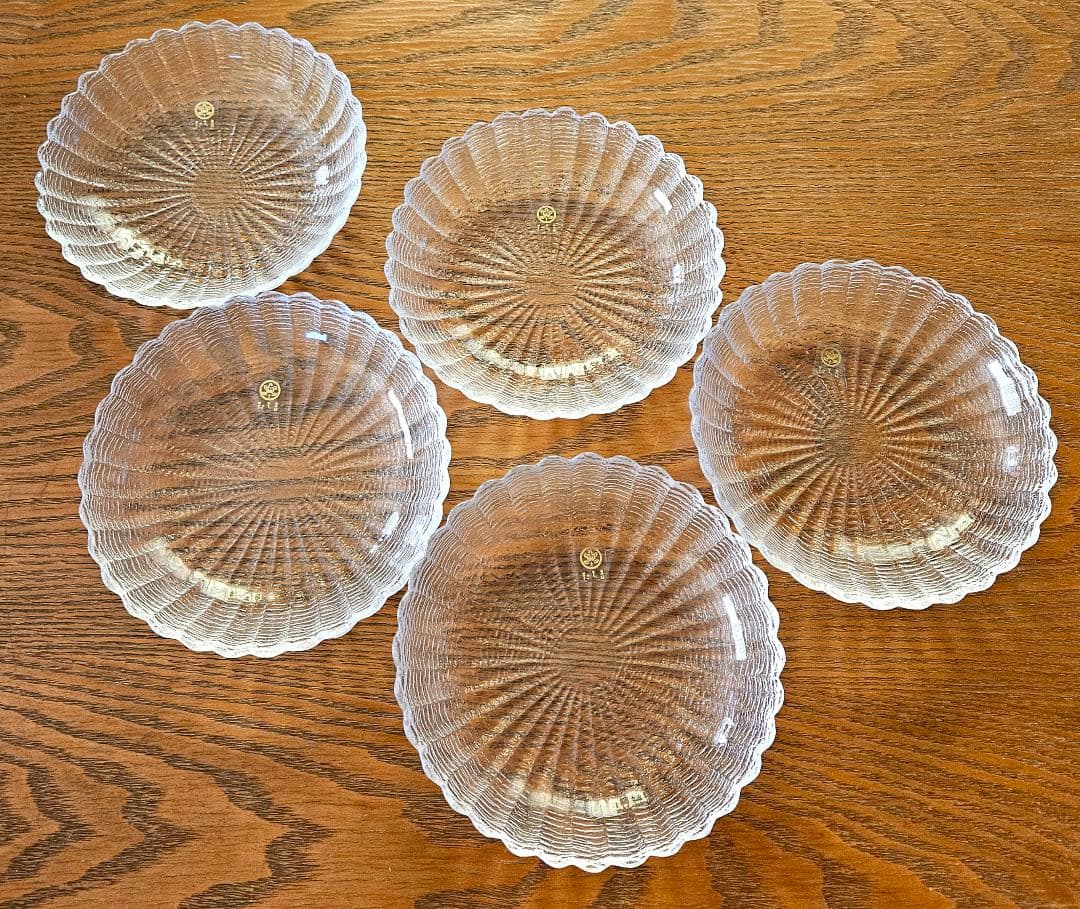 たち吉 ガラス 菊型 菊割皿 輪花皿 銘々皿 中皿 プレート 5枚セット 新品