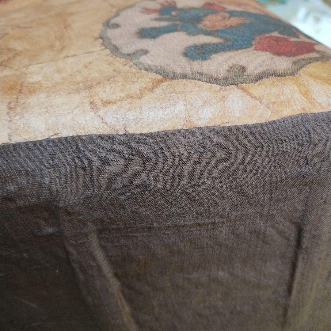 一閑張りバッグ　竹籠　柿渋　ハンドメイド　獅子