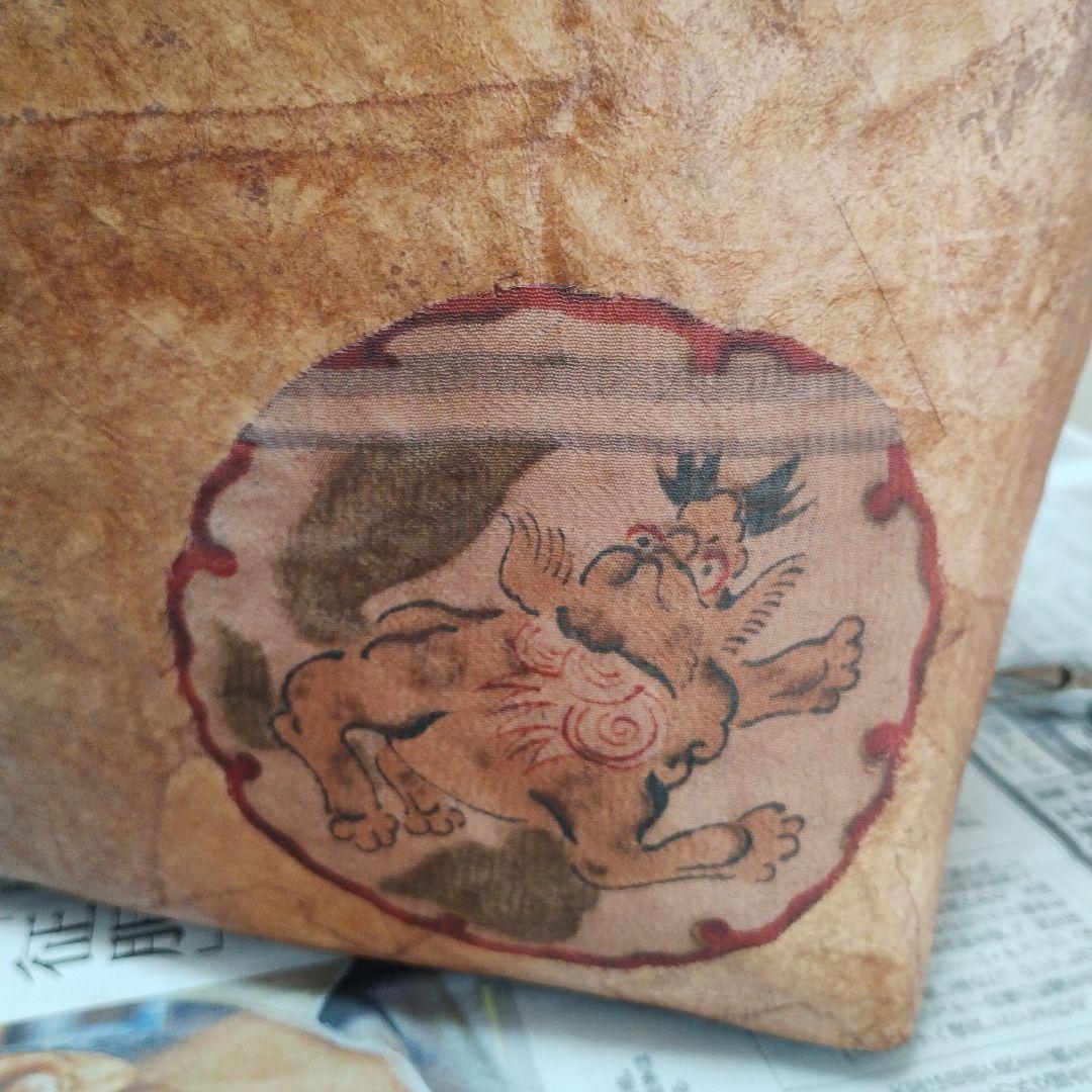 一閑張りバッグ　竹籠　柿渋　ハンドメイド　獅子