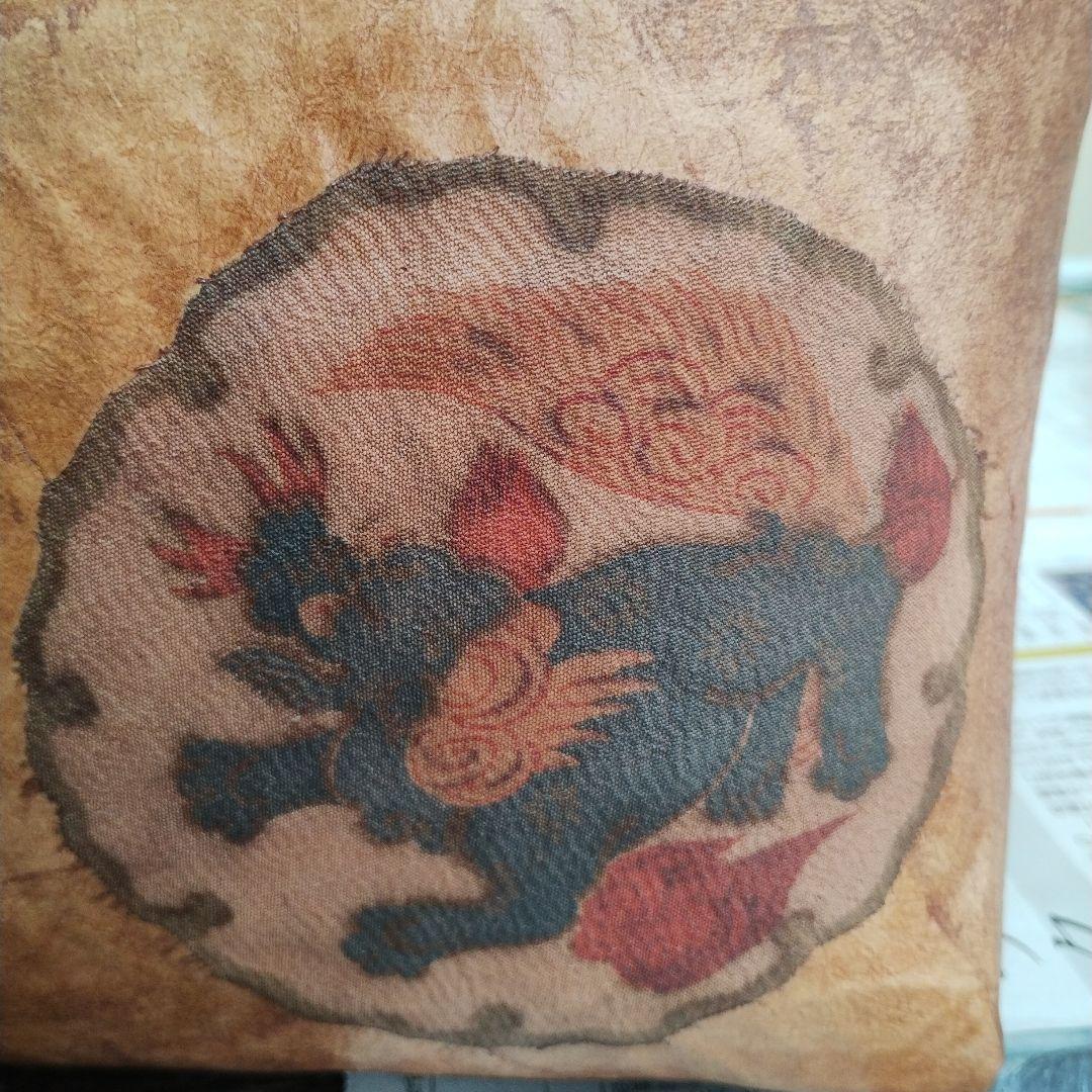 一閑張りバッグ　竹籠　柿渋　ハンドメイド　獅子