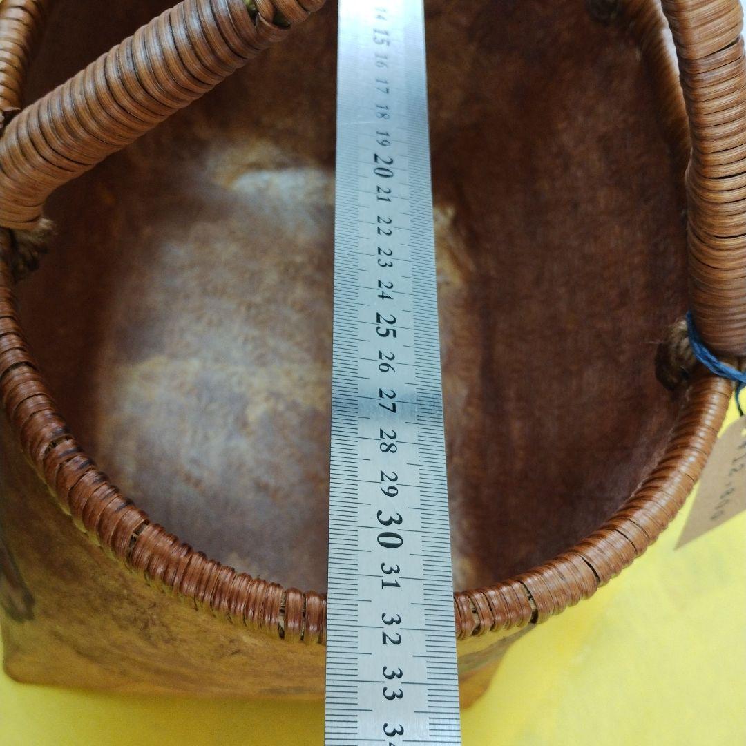 一閑張りバッグ　竹籠　柿渋　ハンドメイド　獅子