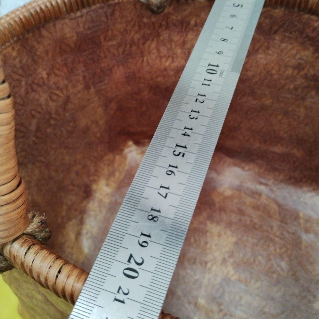 一閑張りバッグ　竹籠　柿渋　ハンドメイド　獅子