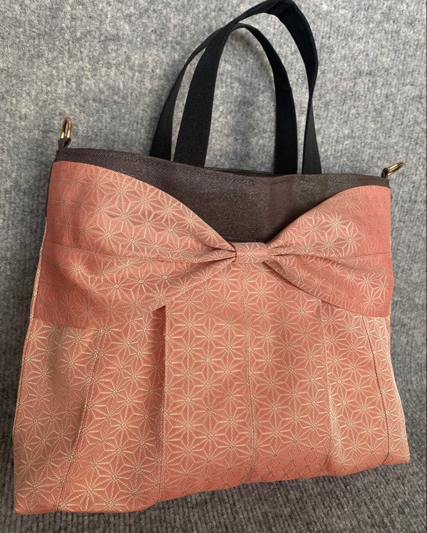 超軽量♡倉敷畳縁そとポッケつき2wayリボントート(さくらシャーベット)