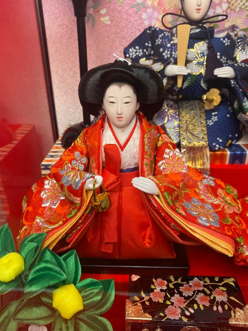 東京久月　雛人形親王五人飾りガラスケース入・間口約５６×奥行約３３×高さ約４２㎝