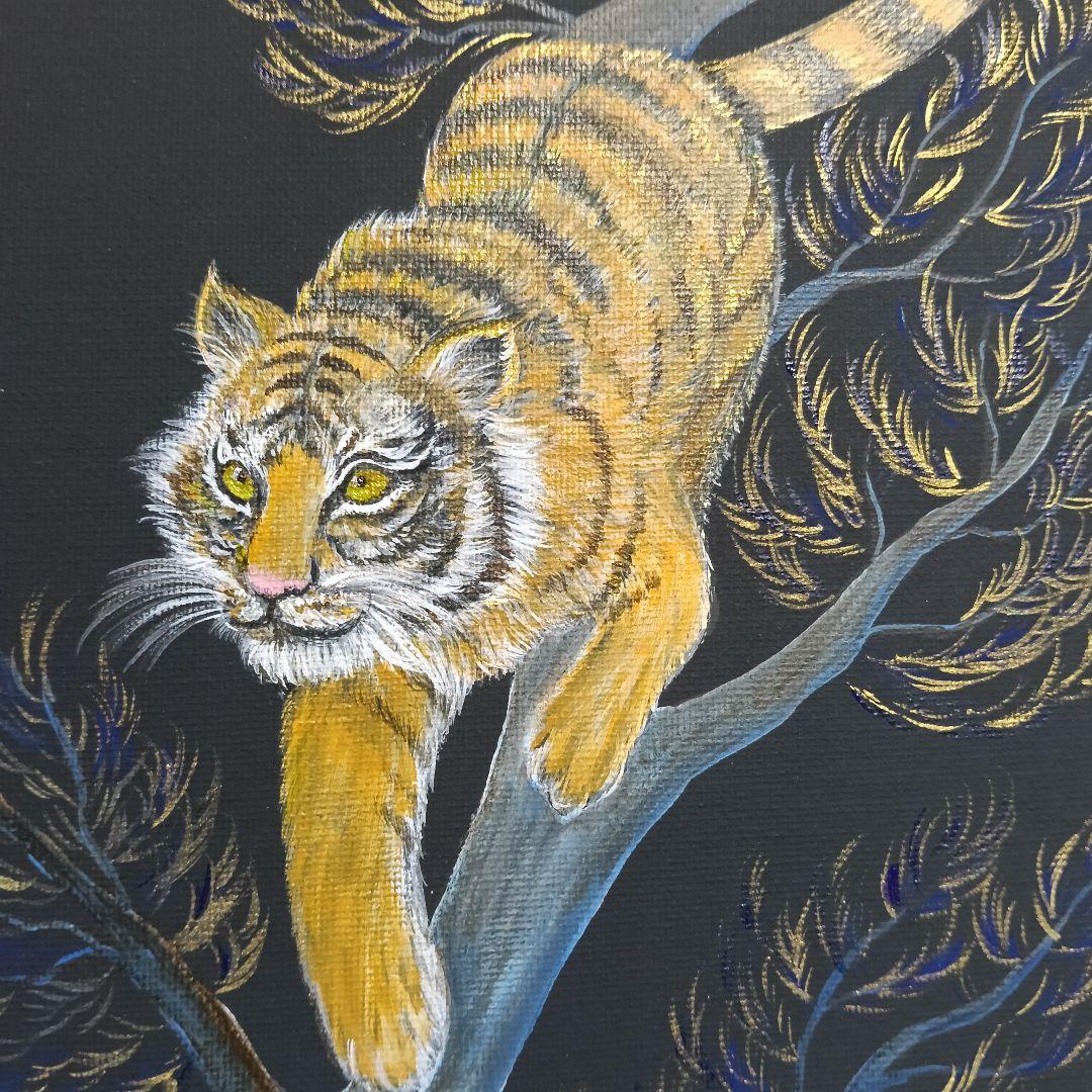 No.527 F4 キャンバス 原画アクリル画 虎 満月 開運絵画