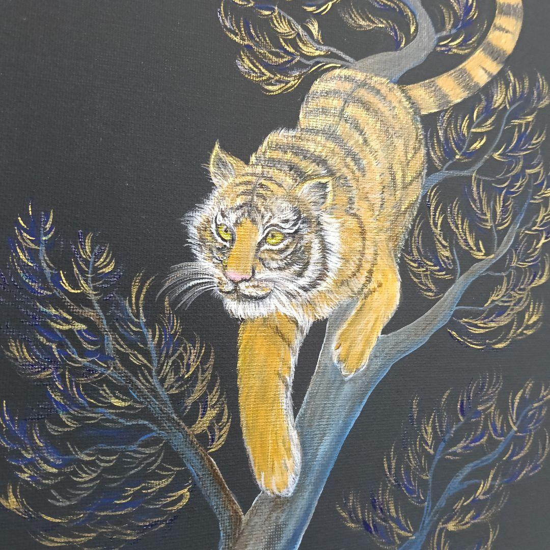No.527 F4 キャンバス 原画アクリル画 虎 満月 開運絵画