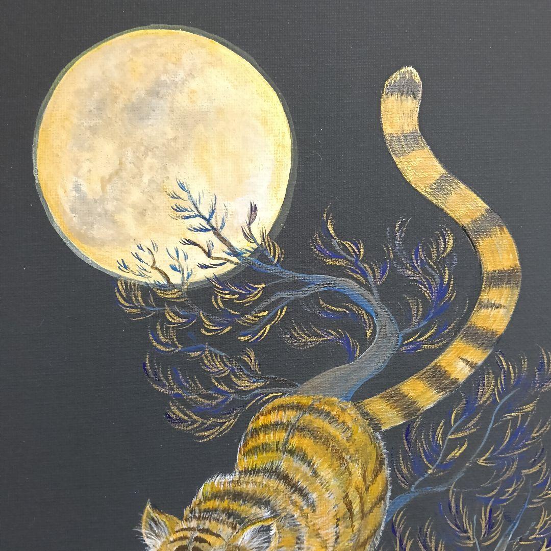 No.527 F4 キャンバス 原画アクリル画 虎 満月 開運絵画