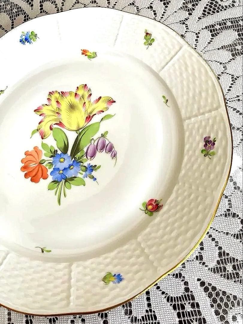 ★ヘレンド★ハンガリー 花柄陶磁器プレート直径25cm華やかな手描き皿 S20