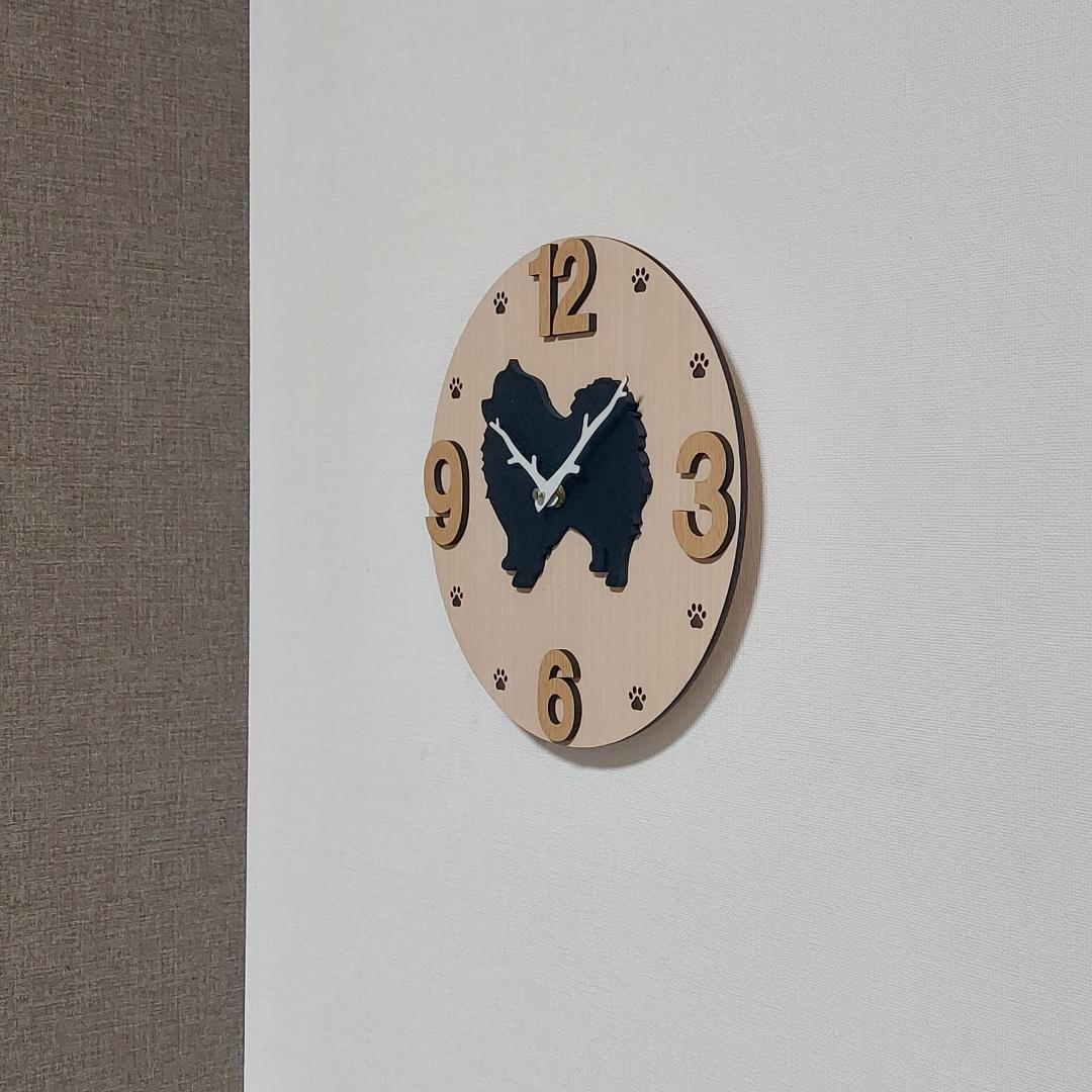 名入れ・文字入れ　3Dワンちゃん　デザイン壁掛け静音時計 ポメラニアン　黒