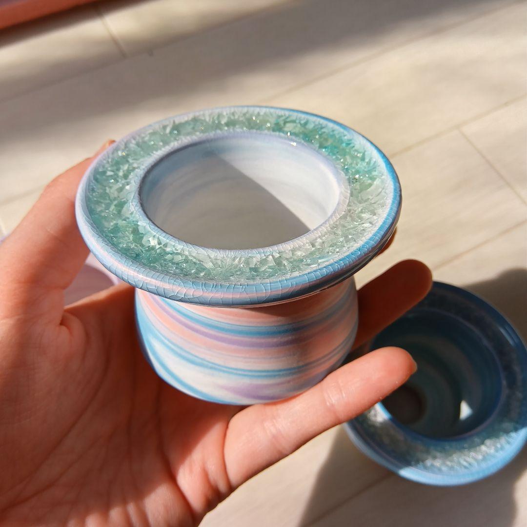 まるで宝石　キラキラ　手作り陶器ガラス鉢　グラデーション　マーブル　多肉植物に