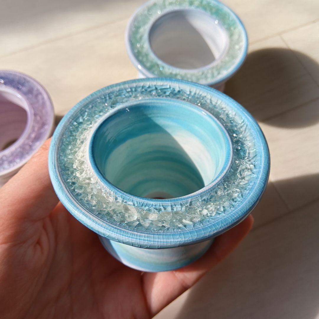 まるで宝石　キラキラ　手作り陶器ガラス鉢　グラデーション　マーブル　多肉植物に