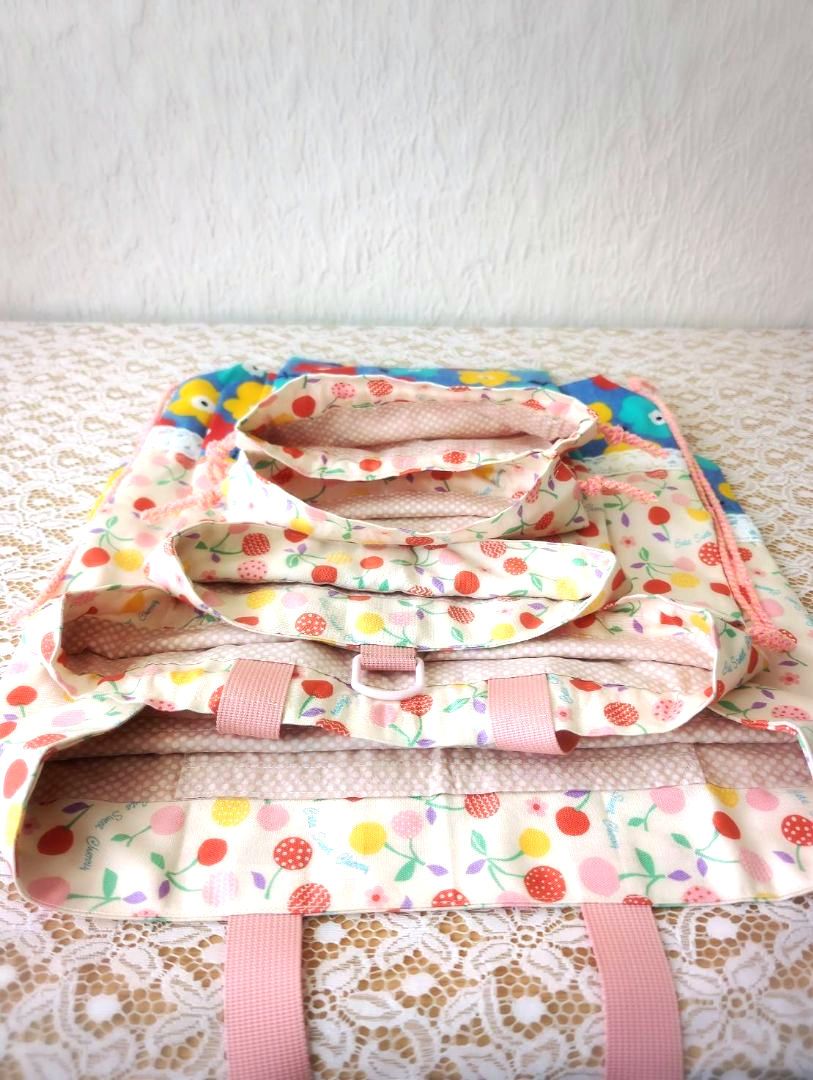 さくらんぼ柄＆花柄　入学入園6点セット　レッスンバック☆上履き袋☆体操着袋女の子