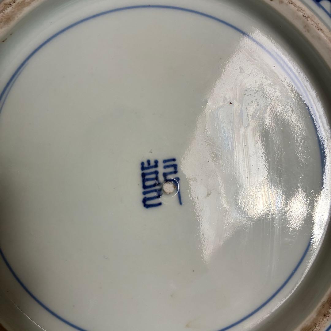 時代物 染付 約28㌢　牡丹文 角皿 飾り皿 盛皿 大皿　年代物　骨董　器