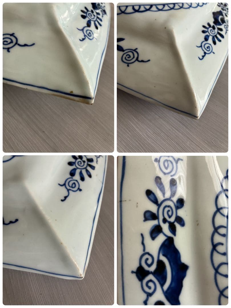 時代物 染付 約28㌢　牡丹文 角皿 飾り皿 盛皿 大皿　年代物　骨董　器