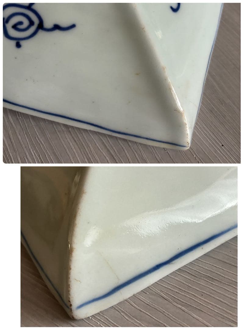 時代物 染付 約28㌢　牡丹文 角皿 飾り皿 盛皿 大皿　年代物　骨董　器