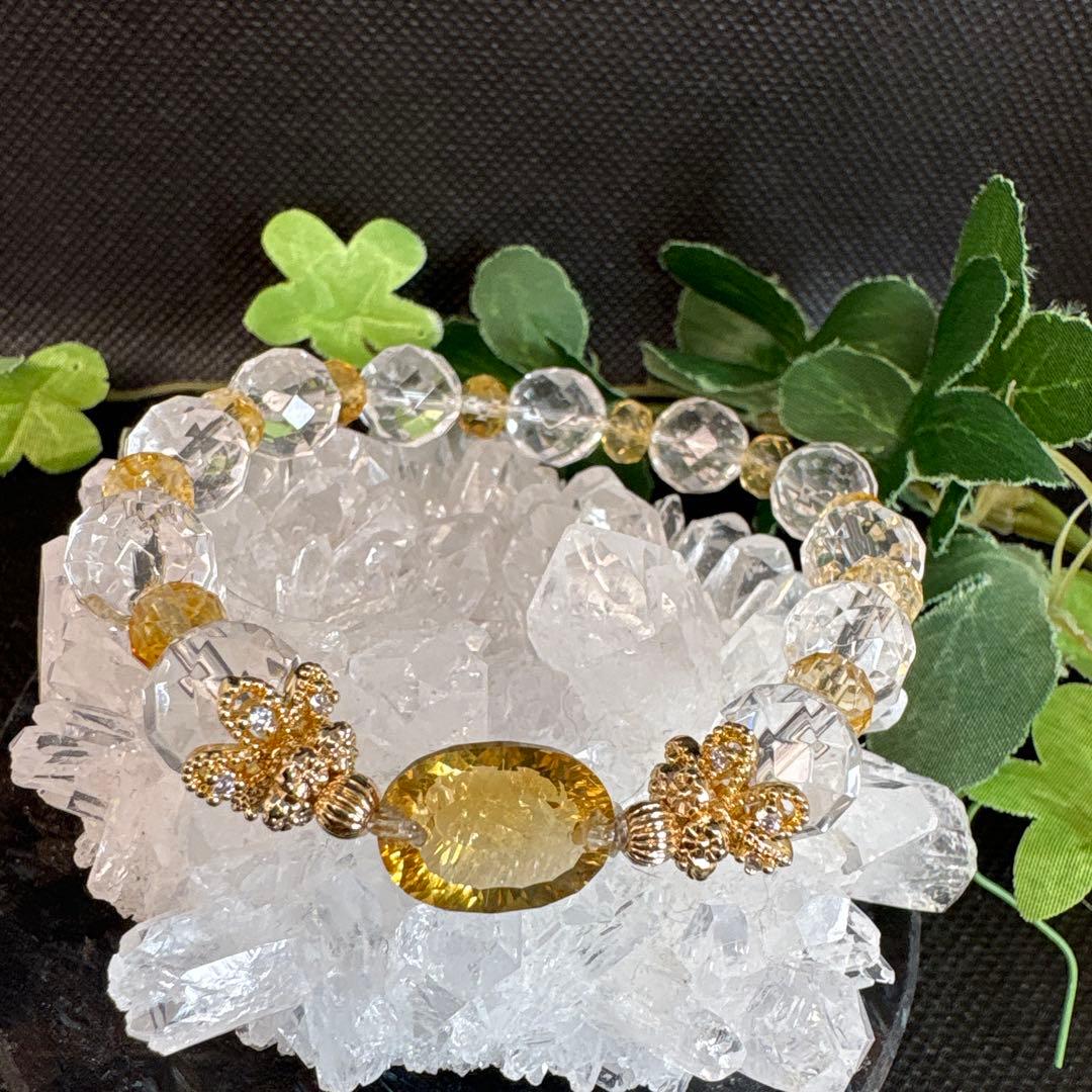 【高品質】シトリン　宝石カット　水晶カット　ブレスレット