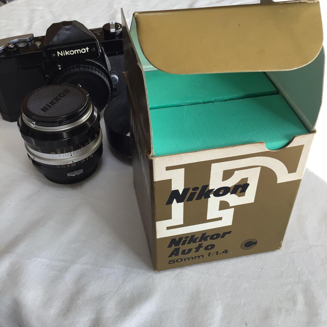 日本光学50mm f1.4元箱付、フードHS-12付、ニコマートFTN付セット