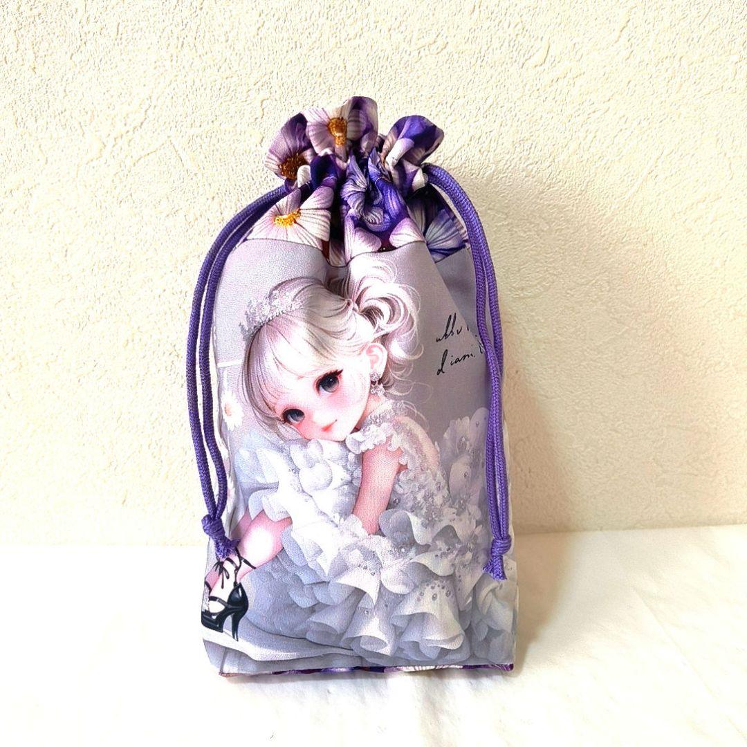 パニャ様】ハンドメイドオーダー★犬&女の子★L字ポーチ&ハンカチ&巾着　4点