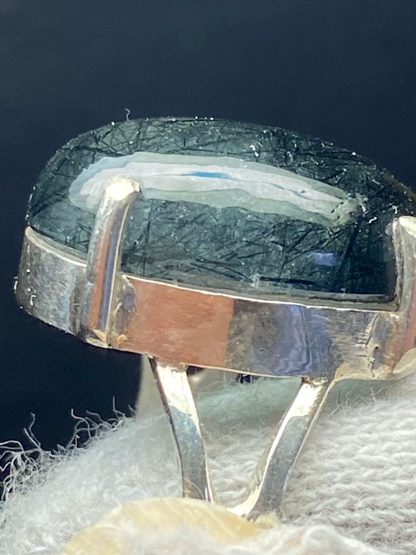 ブルー　ザギマウンテンクォーツ ザギ水晶 指輪　19号　エジリン シルバー