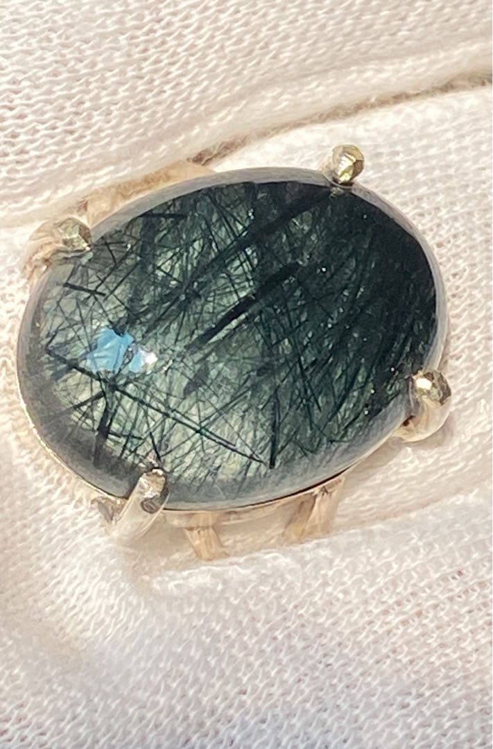 ブルー　ザギマウンテンクォーツ ザギ水晶 指輪　19号　エジリン シルバー