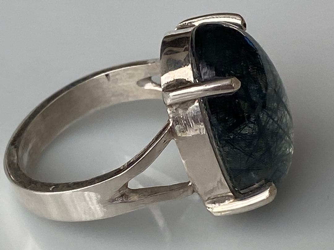 ブルー　ザギマウンテンクォーツ ザギ水晶 指輪　19号　エジリン シルバー