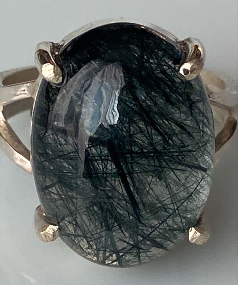 ブルー　ザギマウンテンクォーツ ザギ水晶 指輪　19号　エジリン シルバー