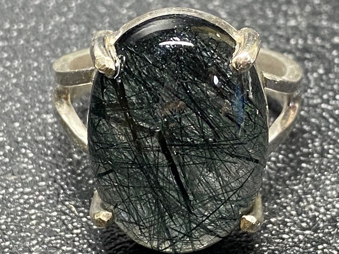 ブルー　ザギマウンテンクォーツ ザギ水晶 指輪　19号　エジリン シルバー