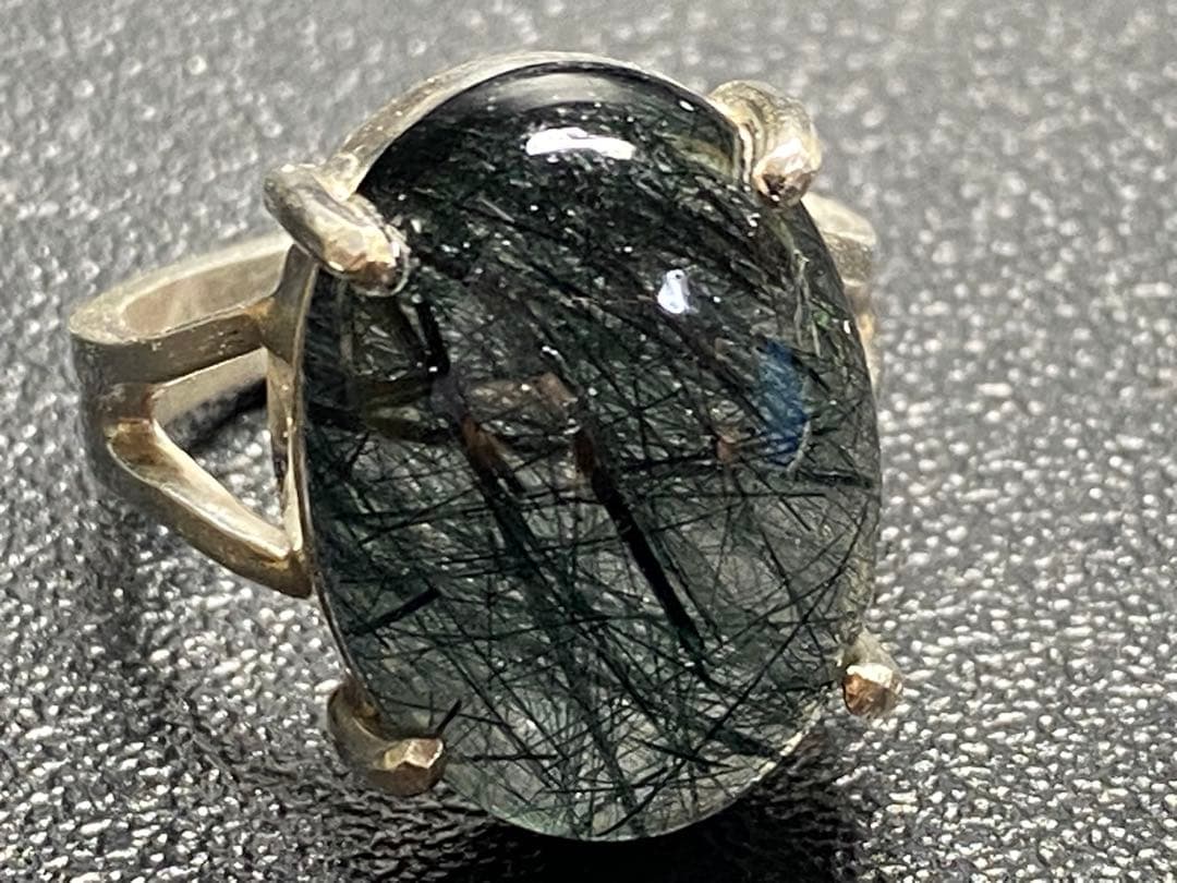 ブルー　ザギマウンテンクォーツ ザギ水晶 指輪　19号　エジリン シルバー