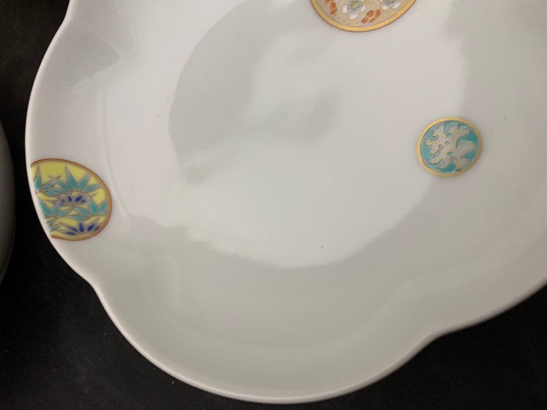 宮内庁御用達　深川製磁　睦皿揃　寿赤絵2枚セット×2点/4枚　共箱　深川製