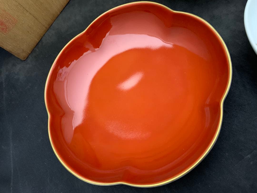 宮内庁御用達　深川製磁　睦皿揃　寿赤絵2枚セット×2点/4枚　共箱　深川製