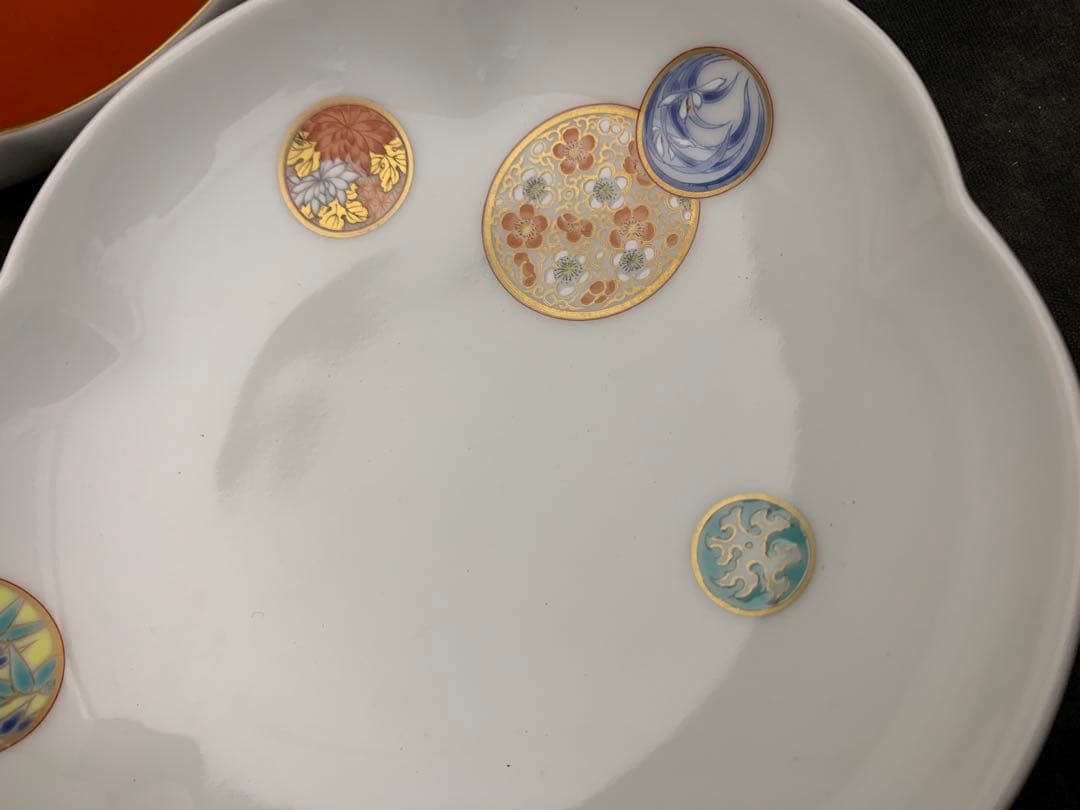 宮内庁御用達　深川製磁　睦皿揃　寿赤絵2枚セット×2点/4枚　共箱　深川製