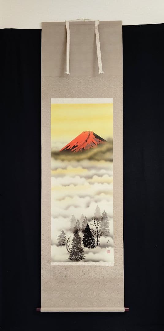 掛軸　寿桂　赤富士